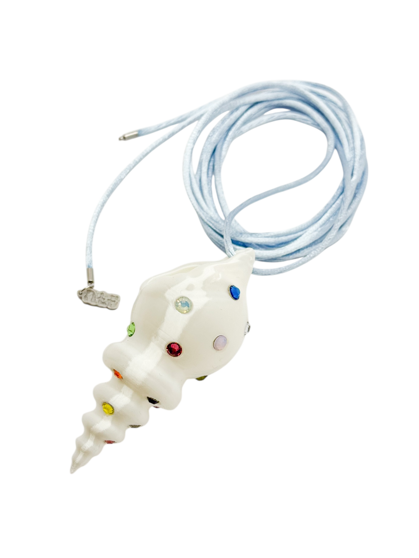 shell necklace blanco silk con cristales