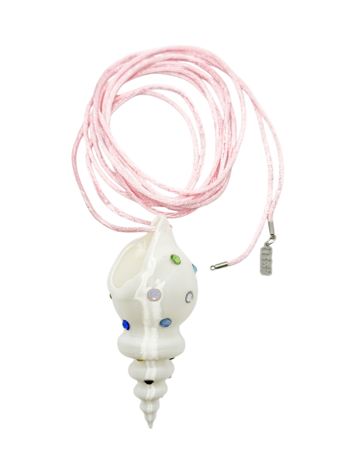 shell necklace blanco silk con cristales