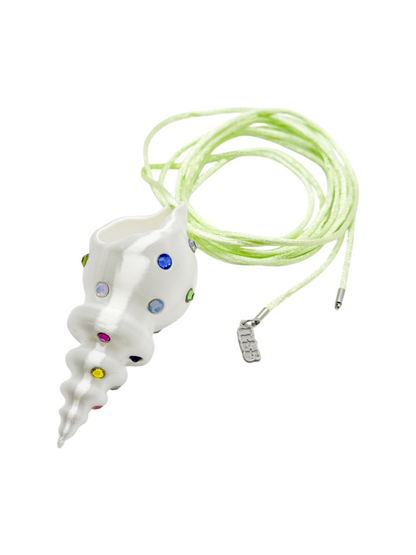 shell necklace blanco silk con cristales
