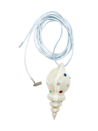 shell necklace blanco silk con cristales