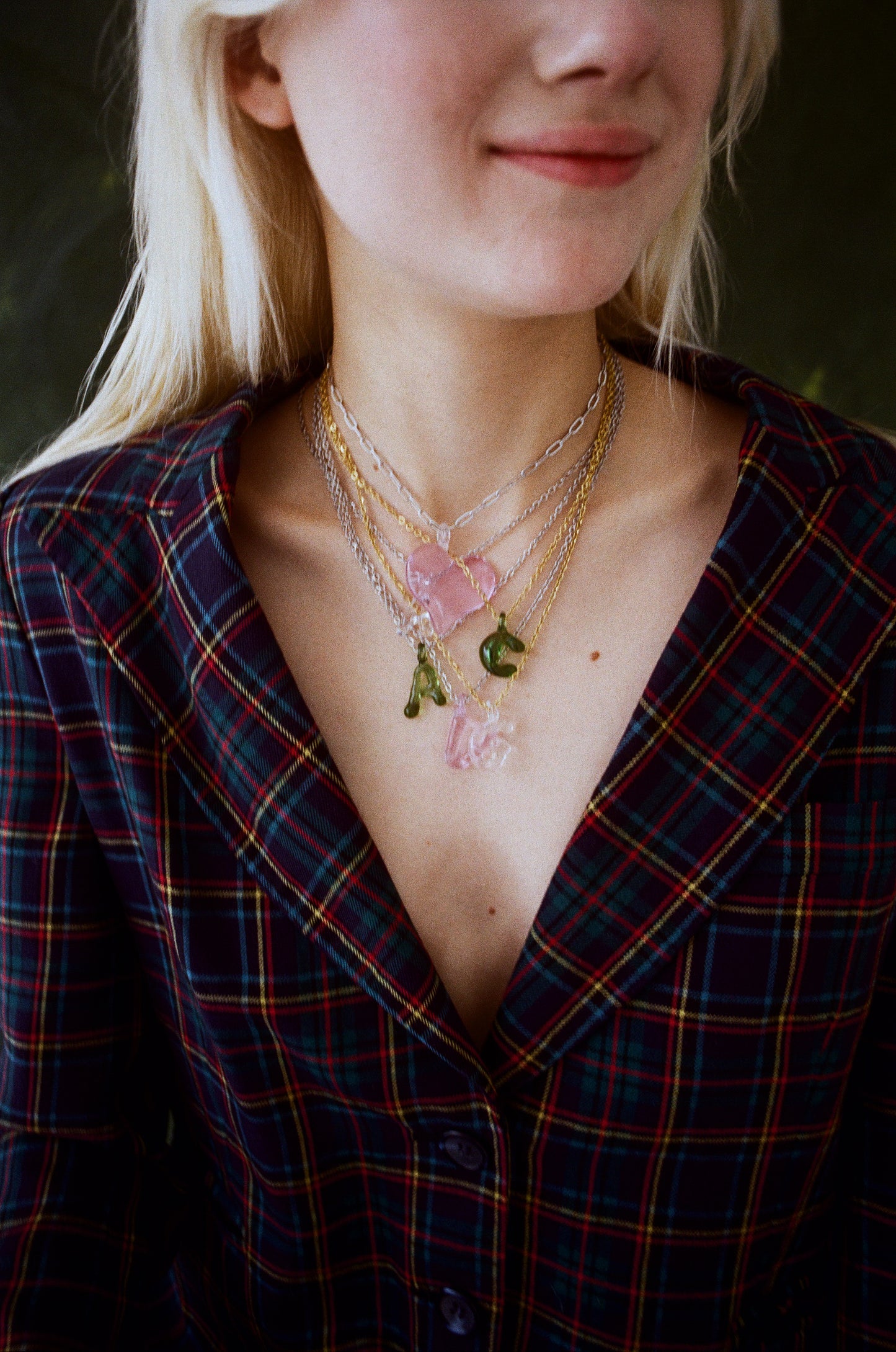 green glass necklace 1 letter