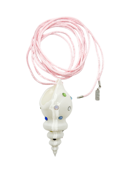 shell necklace blanco silk con cristales