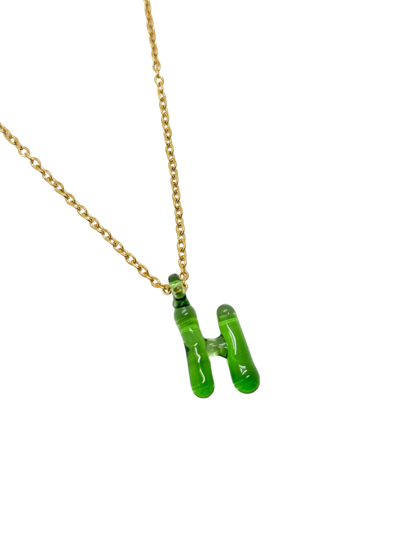 green glass necklace 1 letter