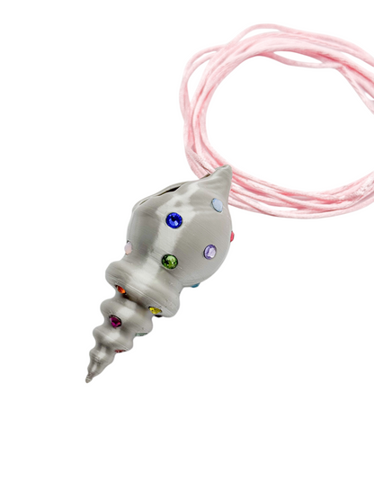 shell necklace plateado con cristales