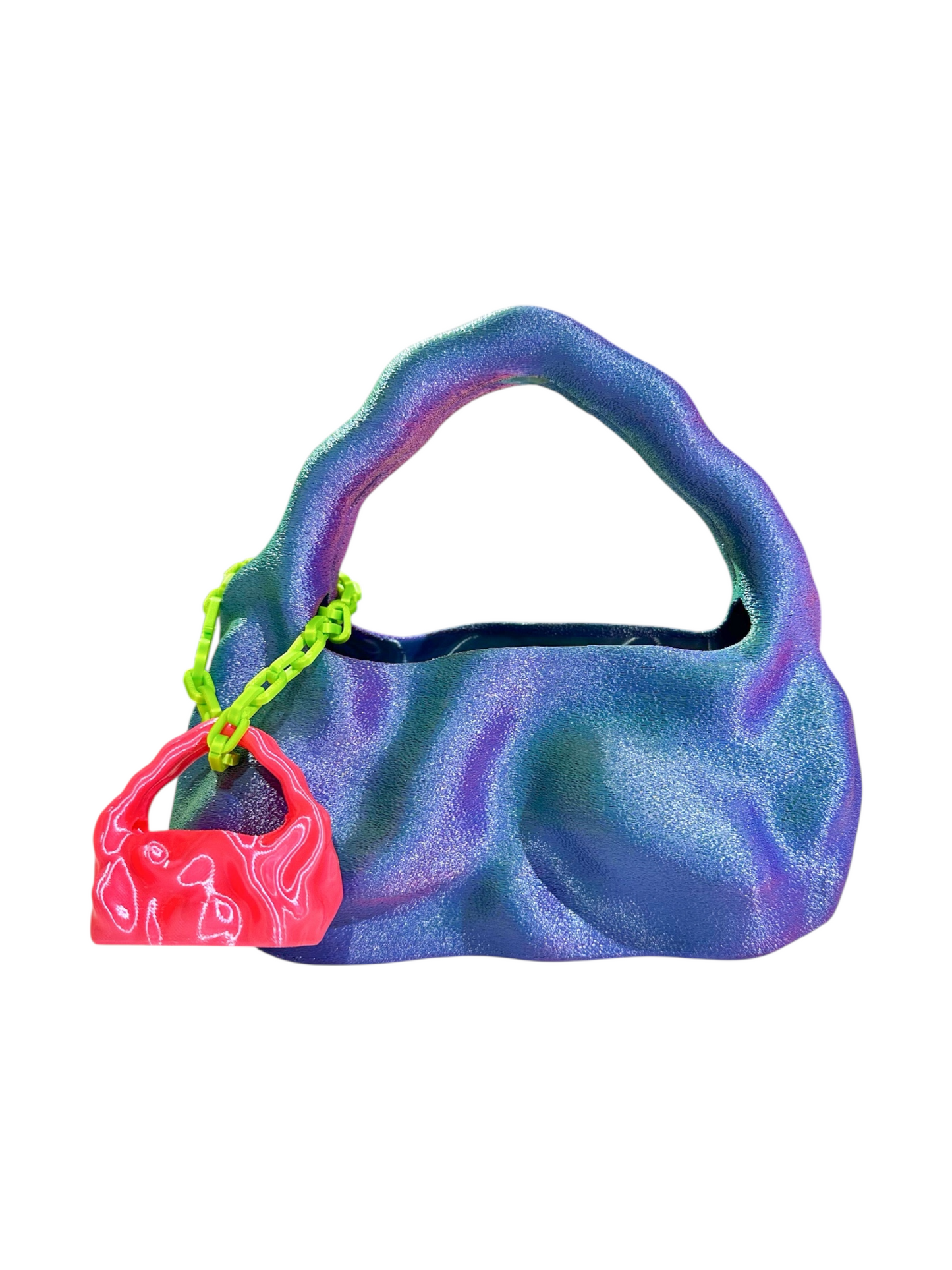 bolso grande cosmic water fuzzy azul verde rosado