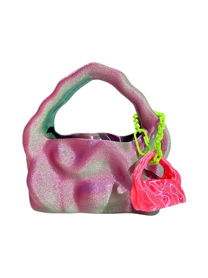 bolso grande cosmic water fuzzy azul verde rosado